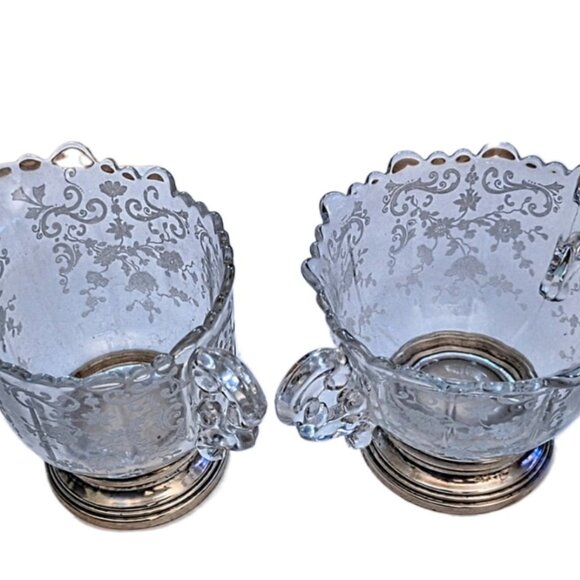 Depression Glass Chantilly Sugar & Creamer with Sterling Base by Cambridge - Picture 3 of 10